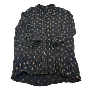 Volcom Womens XS Black & Yellow Patterned Long Sleeve‎ Button-Up Shirt